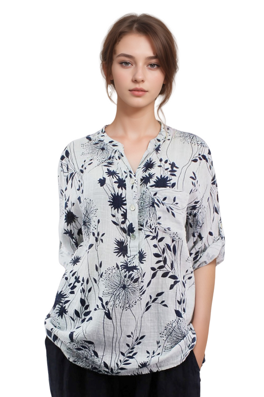 Dandelion print grandad shirt for women