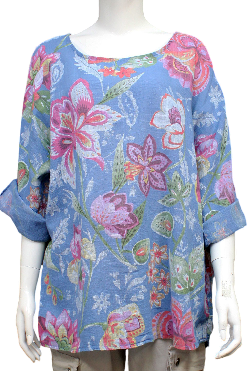 Water Lily Print three quarter sleeved Cotton Top