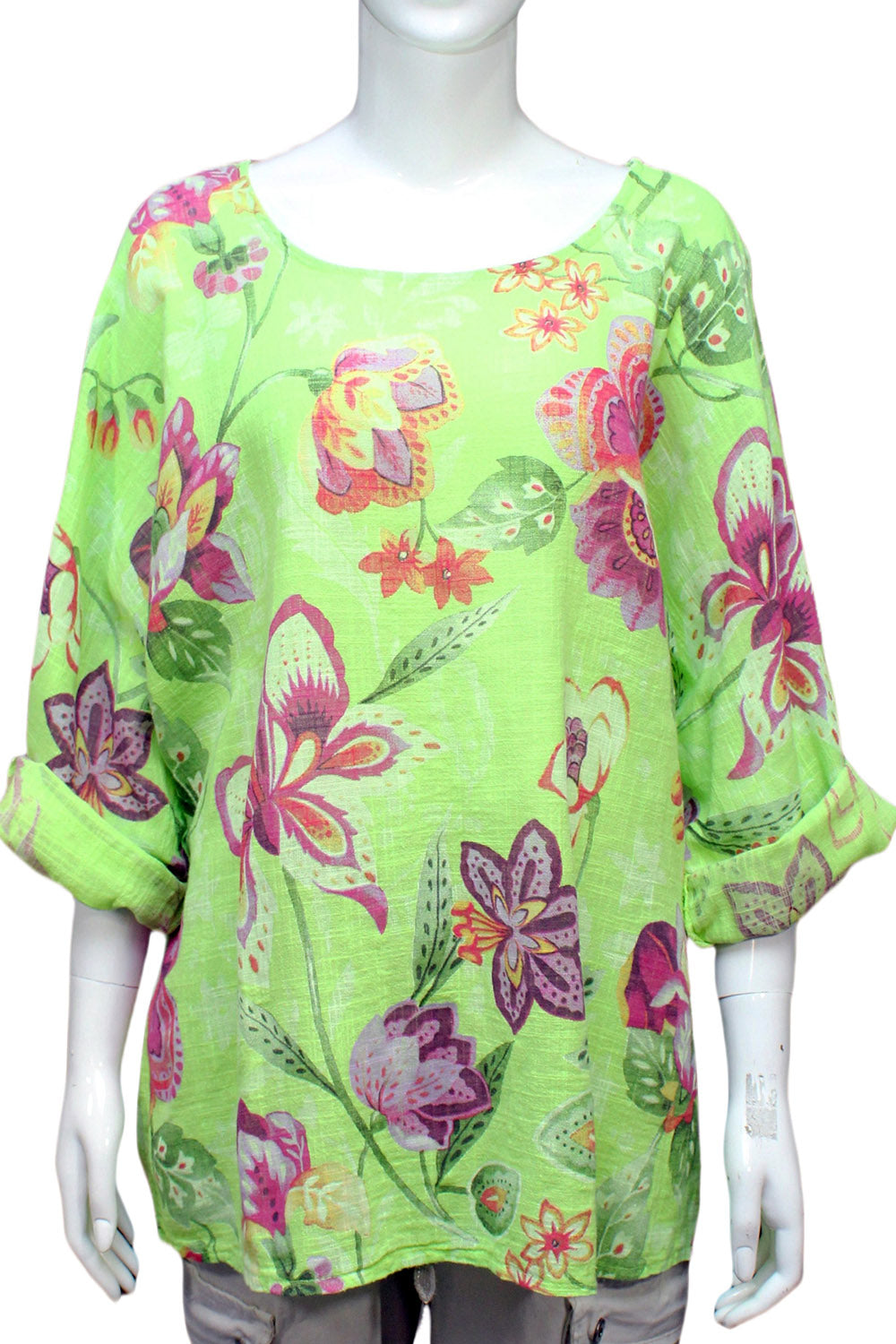 Water Lily Print three quarter sleeved Cotton Top