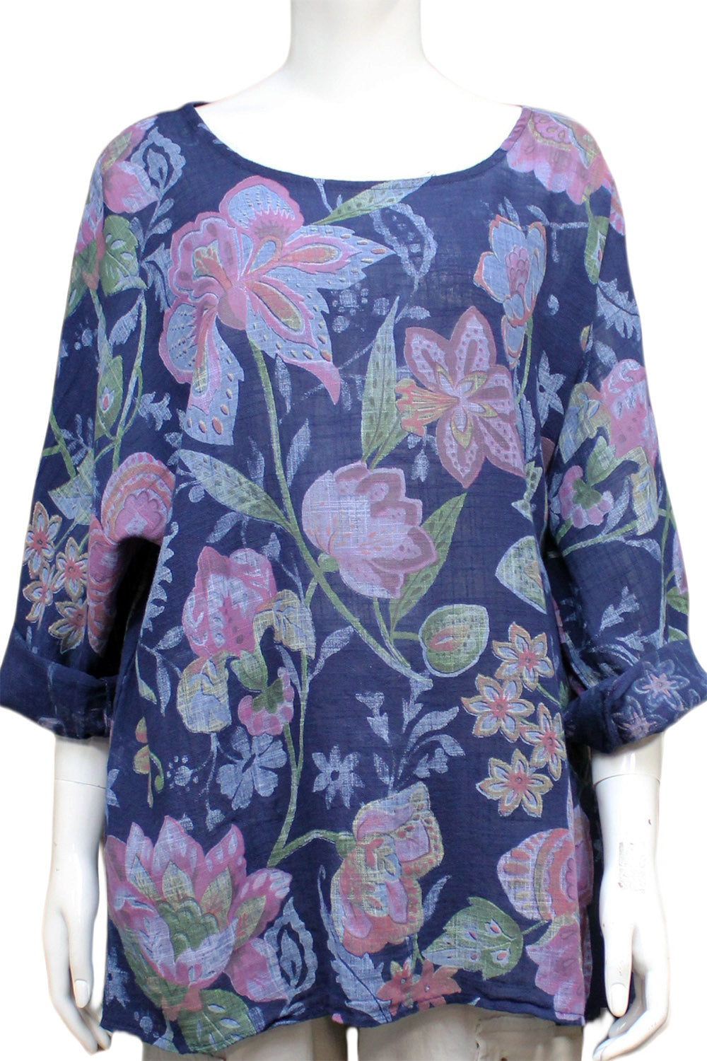 Water Lily Print three quarter sleeved Cotton Top