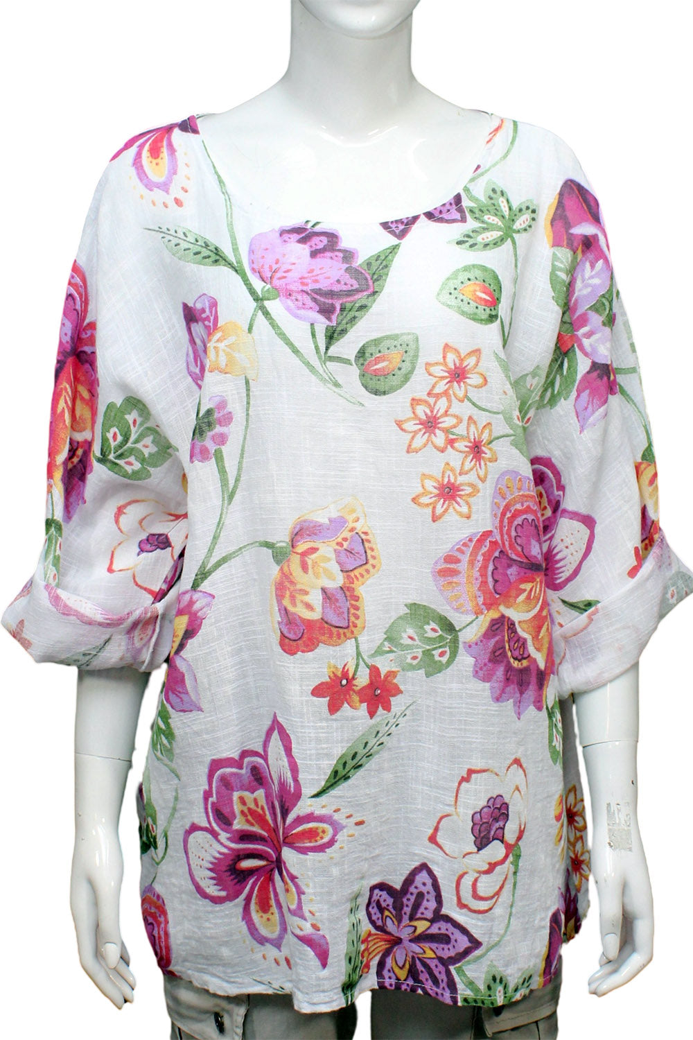 Water Lily Print three quarter sleeved Cotton Top