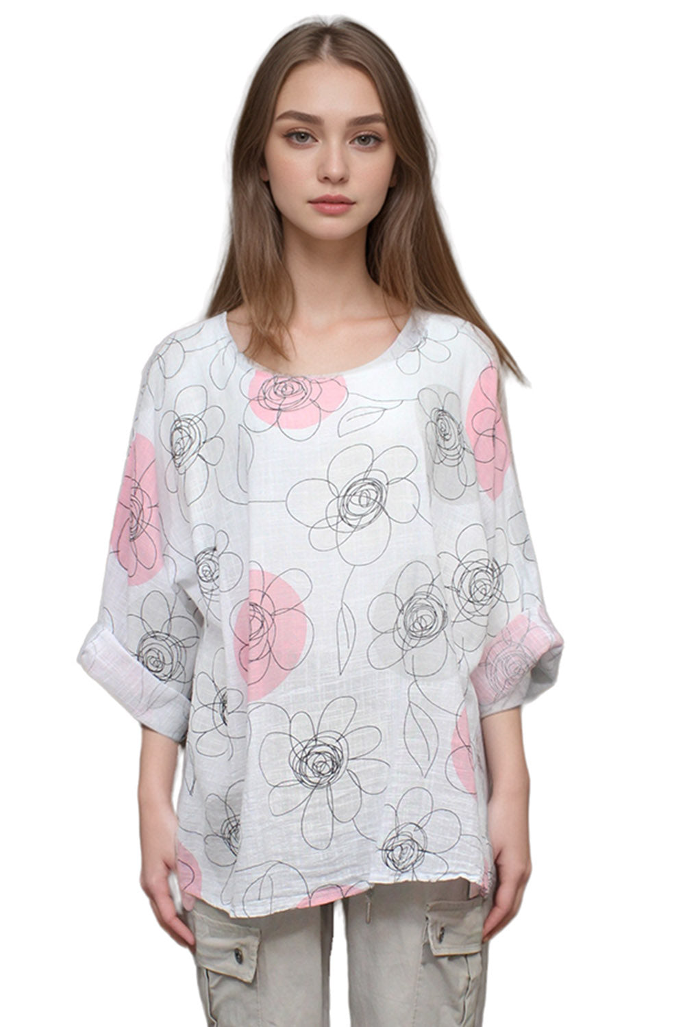 Daisy Print three quarter sleeved Cotton Top