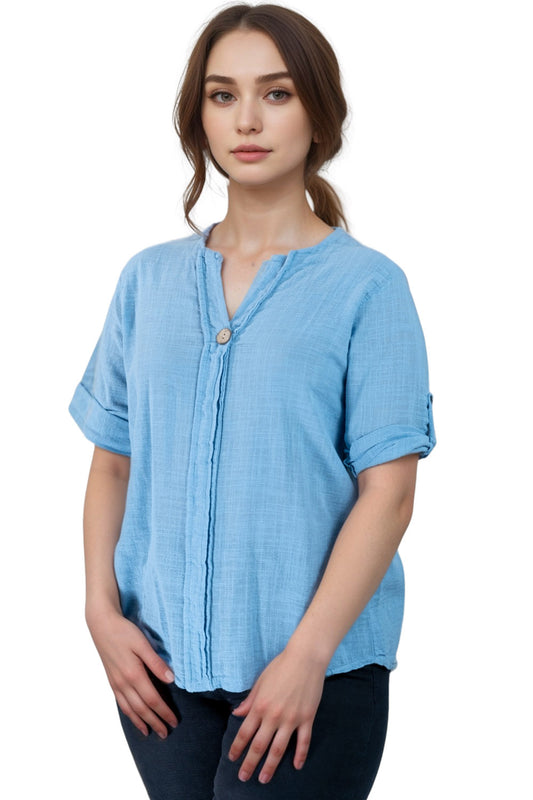 Plain Cotton Top with Button Detail