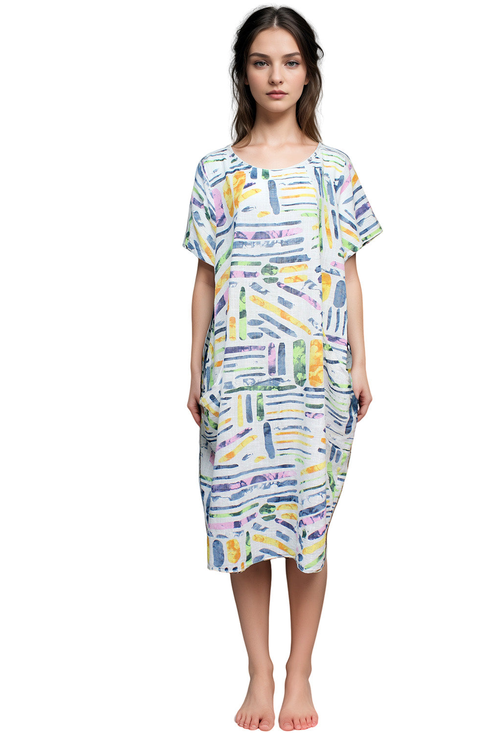 Colour Sticks Print Dress Pocket