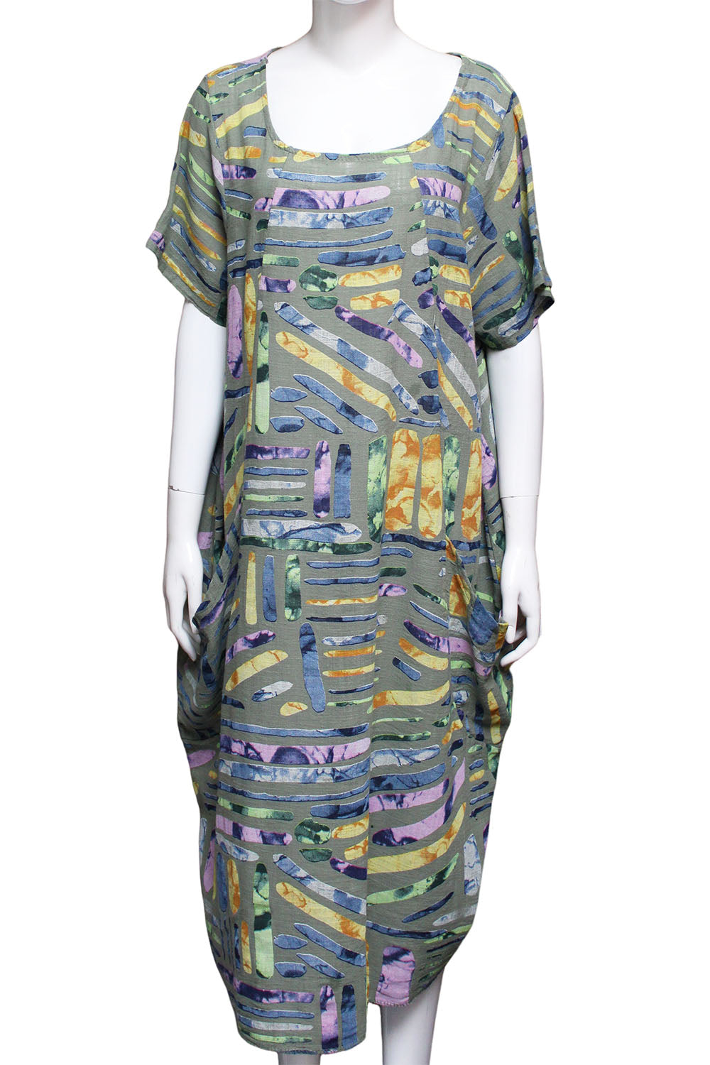 Colour Sticks Print Dress Pocket