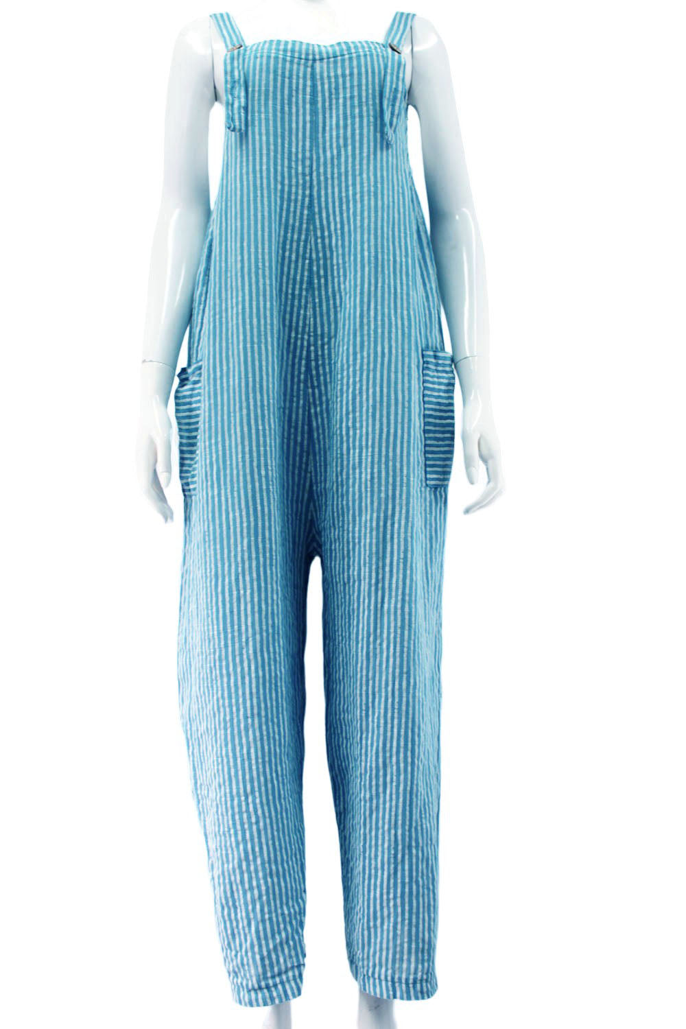 Stripy Cotton Lagenlook Dungarees