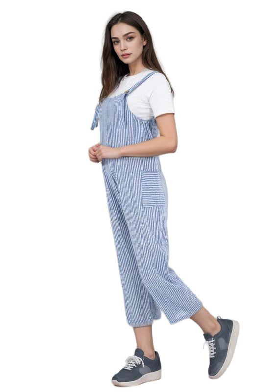 Stripy Cotton Lagenlook Dungarees